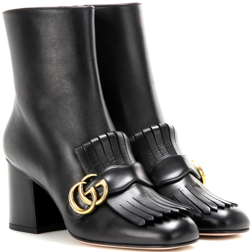 Gucci GG Marmont Fringe Leather Ankle Booties - Picture 2 of 5
